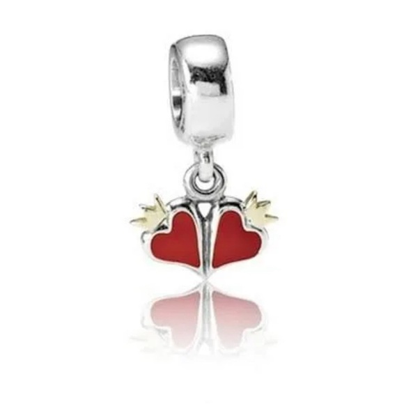 Women's Pandora Retired Sterling Silver and 14K Gold Love Dangle with Red Enamel - Picture 1 of 5
